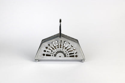 Vintage Serviettenhalter Metall Art Deco Revival 1980 Silber Geometrisch