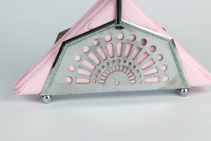 Vintage Serviettenhalter Metall Art Deco Revival 1980 Silber Geometrisch