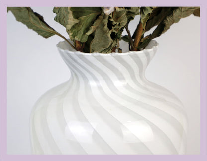 Vintage Murano swirl vase glass Venice 1950 white pink Vetro Barovier Toso