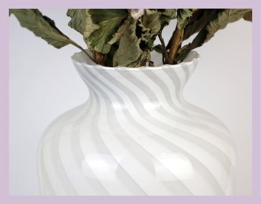 Vintage Murano swirl vase glass Venice 1950 white pink Vetro Barovier Toso