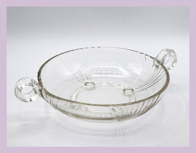 Vintage Glasschale mit Henkeln, Art Deco Revival