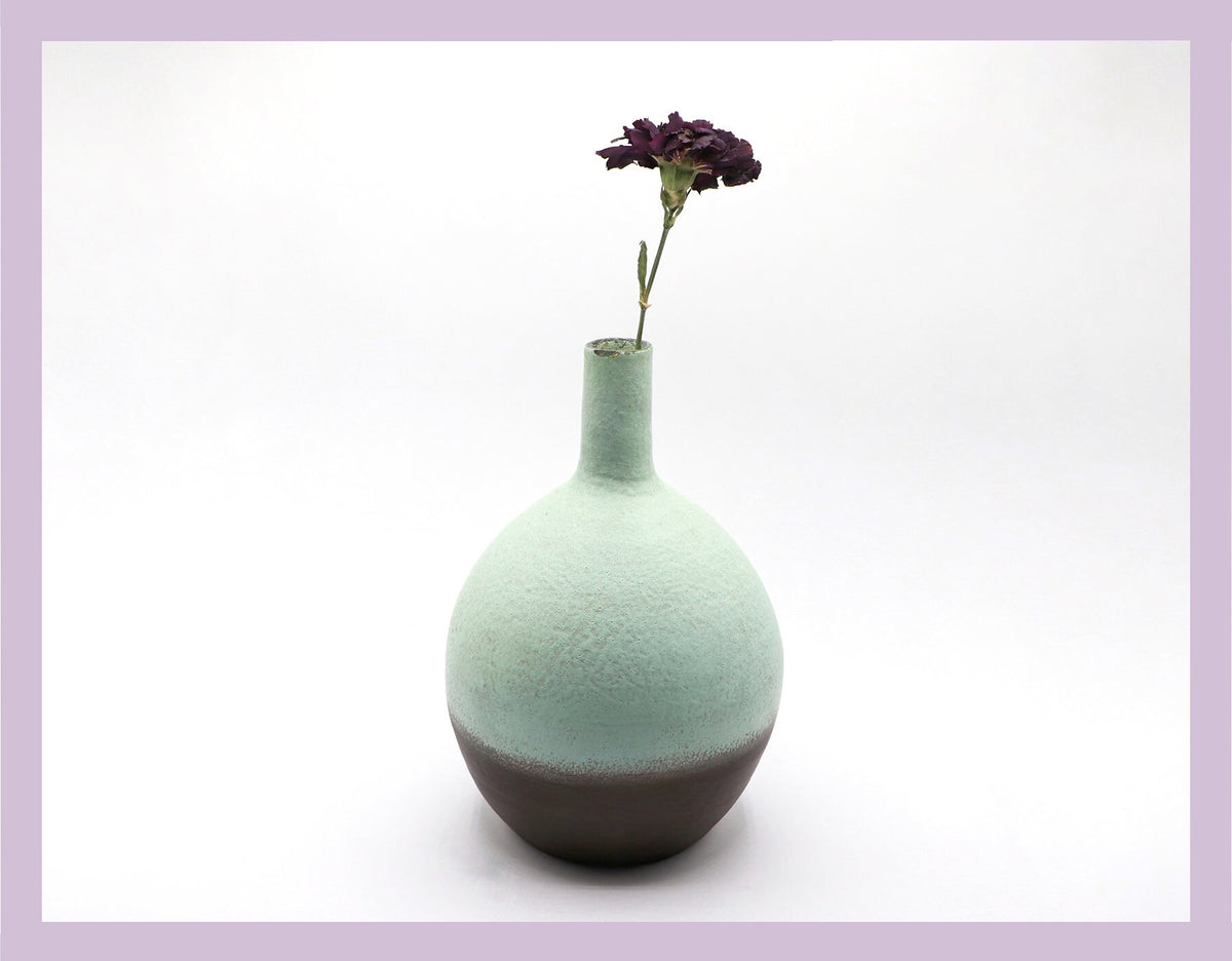 Vintage Ceramic Vase Fat-Lava Mint Green Brown, West Germany 1960s/70s
