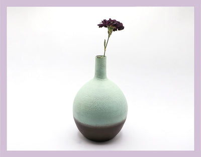 Vintage Ceramic Vase Fat-Lava Mint Green Brown, West Germany 1960s/70s