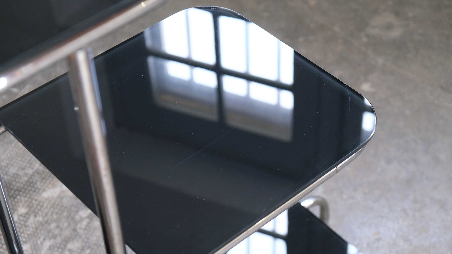 Vintage Bauhaus Etagere mit Glasplatte schwarz oder weiß