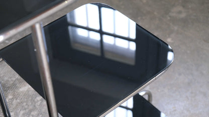 Vintage Bauhaus Etagere mit Glasplatte schwarz oder weiß