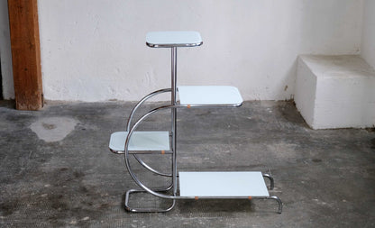 Vintage Bauhaus Etagere mit Glasplatte schwarz oder weiß