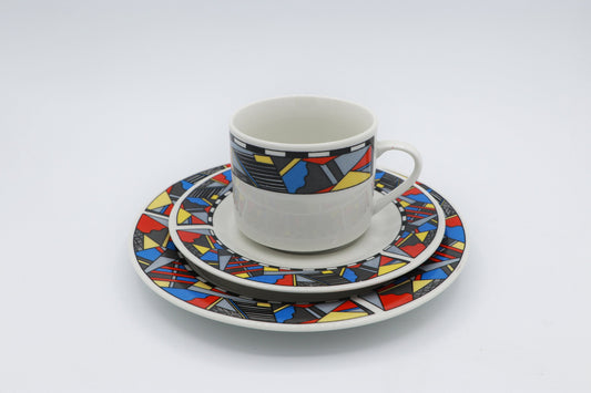Vintage Kaffee Service Bauhaus von Wellco Design Rot Blau Gelb Set von 6