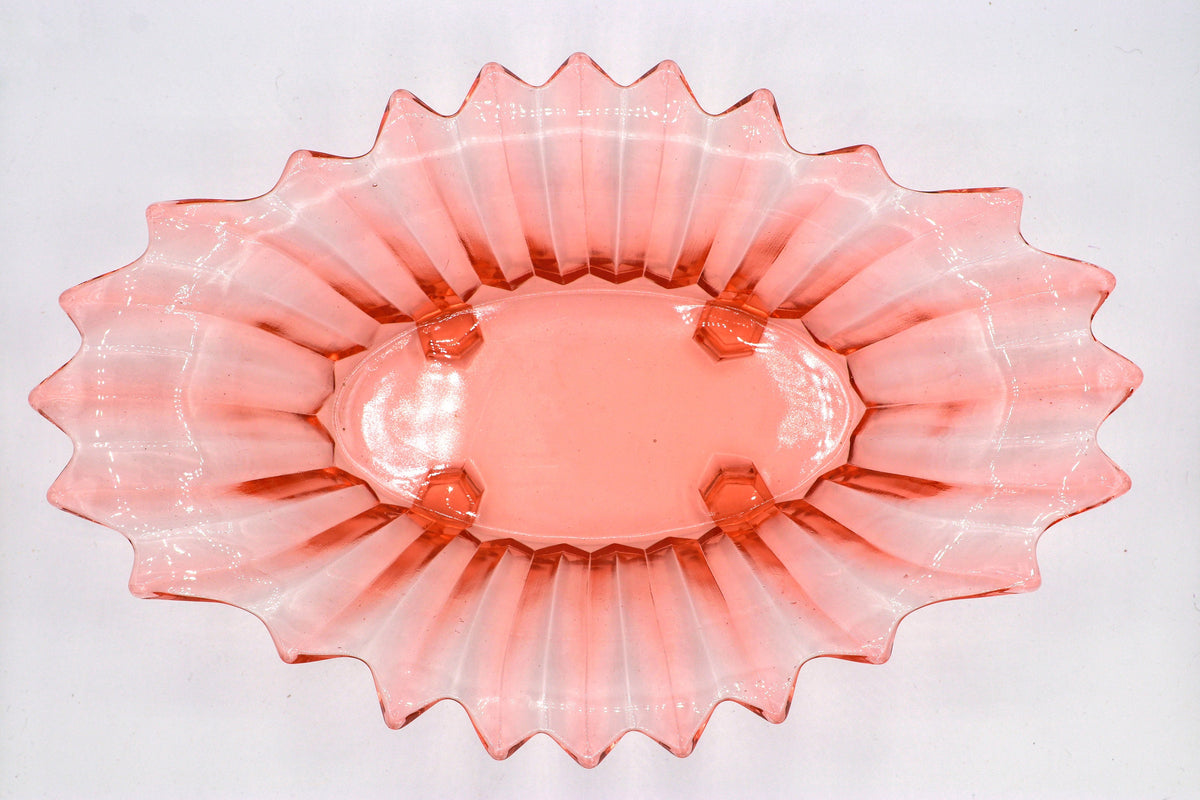 Vintage Rosalin Glas Fußschale Art Deco von Brockwitz Rosa