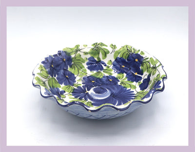 Vintage Keramikschale mit Blumendekor, Italien 1980er, Ø 23 cm