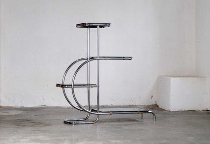 Vintage Bauhaus Etagere mit Glasplatte schwarz oder weiß