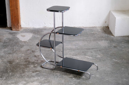 Vintage Bauhaus Etagere mit Glasplatte schwarz oder weiß
