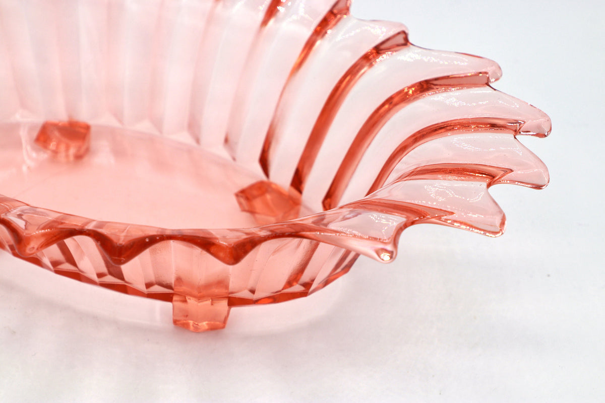 Vintage Rosalin Glas Fußschale Art Deco von Brockwitz Rosa