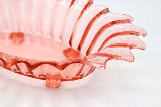 Vintage Rosalin Glas Fußschale Art Deco von Brockwitz Rosa