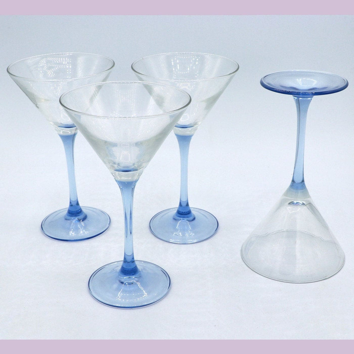 Vintage Martini Glass Blue by Luminarc 80s Art Deco Revival France Set of 4