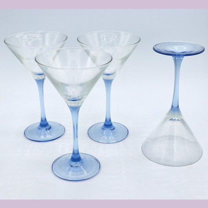 Verre à Martini Vintage Bleu par Luminarc Années 80 Art Déco Revival France Lot de 4
