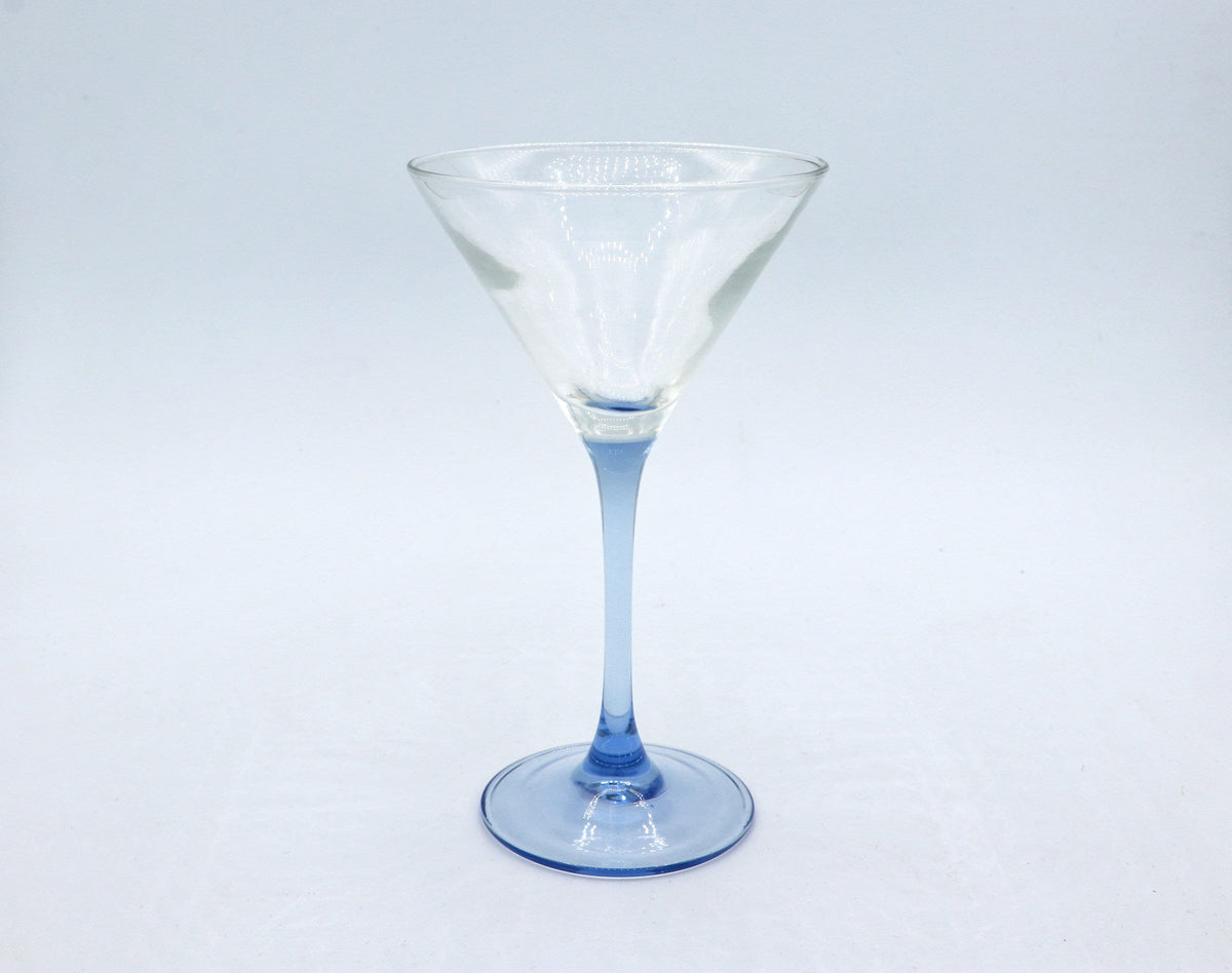 Vintage Martini Glass Blue by Luminarc 80s Art Deco Revival France Set of 4
