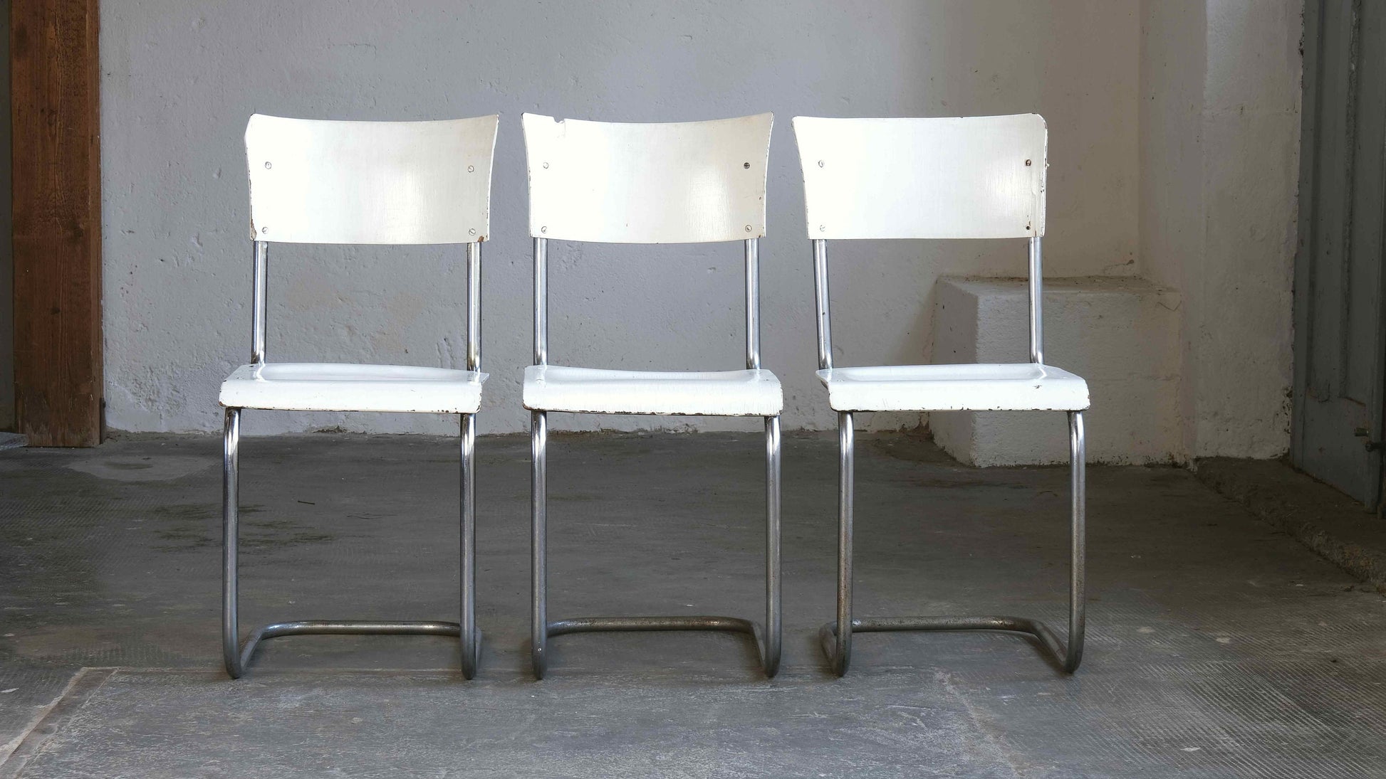 Vintage Bauhaus Freischwinger von Mart Stam für Thonet, weiß