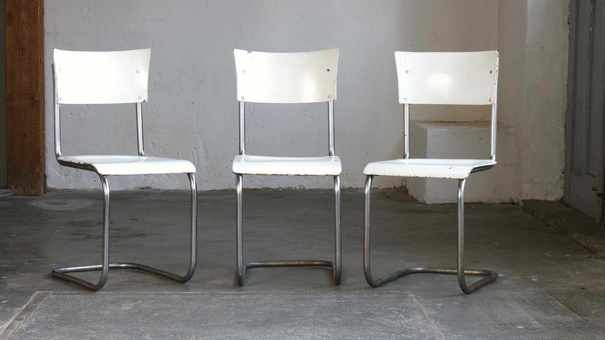 Vintage Bauhaus Freischwinger von Mart Stam für Thonet, weiß