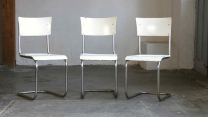 Vintage Bauhaus Freischwinger von Mart Stam für Thonet, weiß