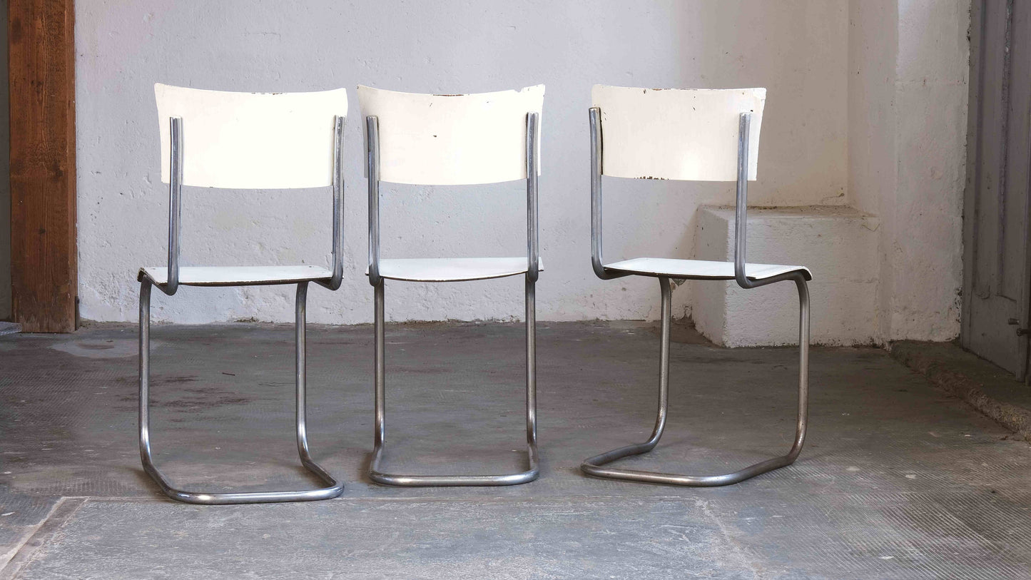 Vintage Bauhaus Freischwinger von Mart Stam für Thonet, weiß
