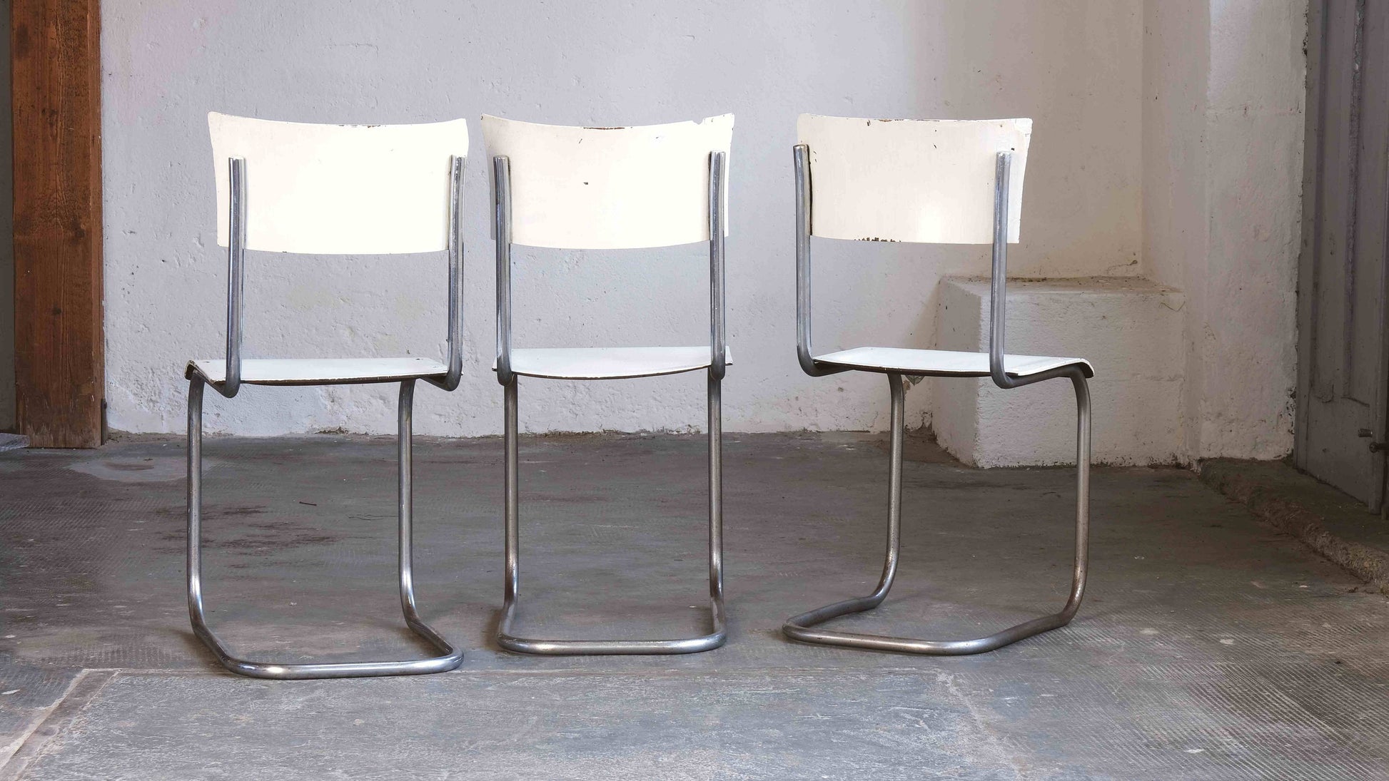 Vintage Bauhaus Freischwinger von Mart Stam für Thonet, weiß