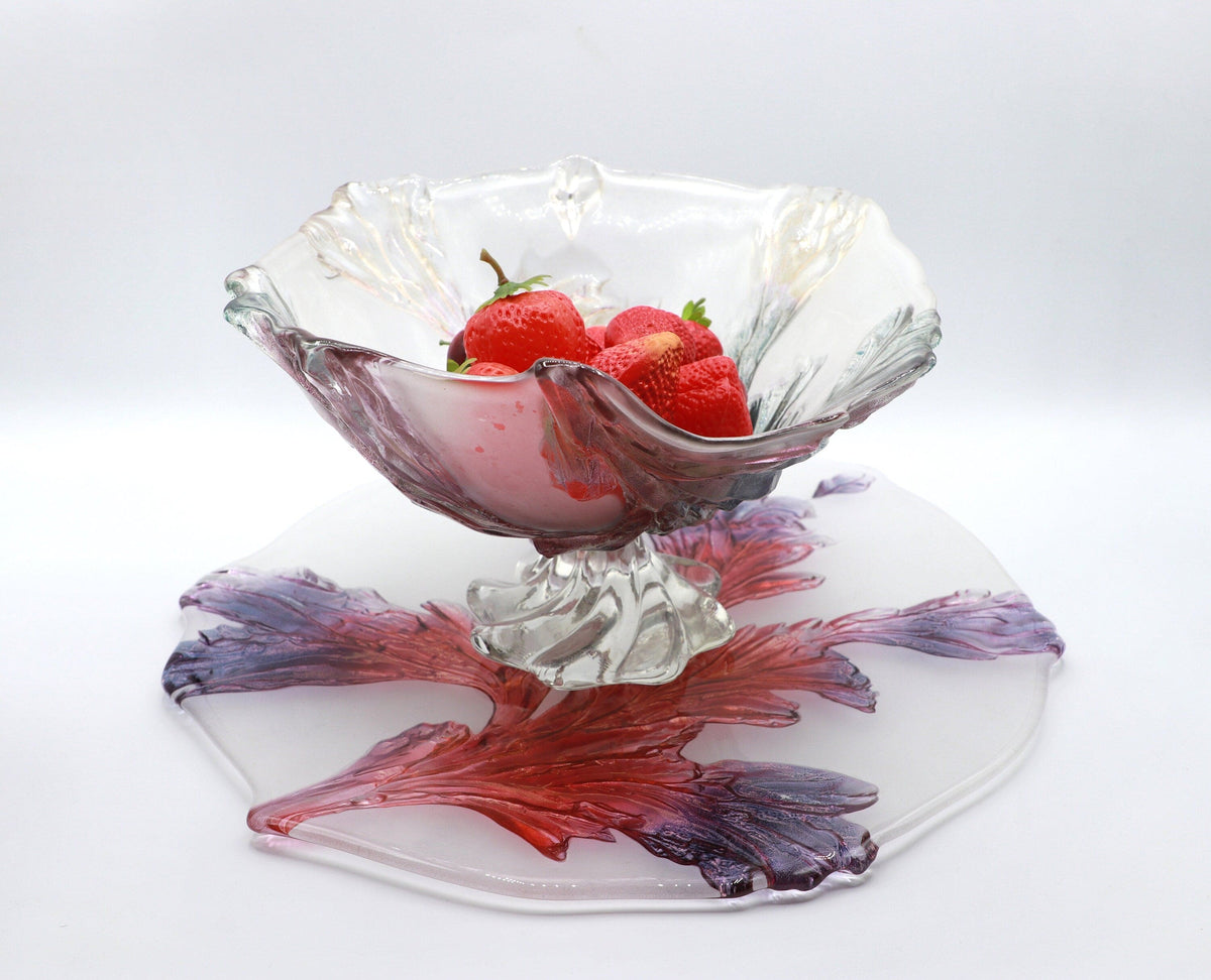 Bol de service vintage Walther Glas feuille d'acanthe années 80 violet violet rose rouge lilas