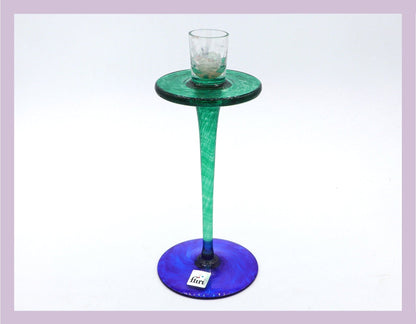 Vintage Candle Holder Glass Blue Green by Flirt Memphis 80s 90s