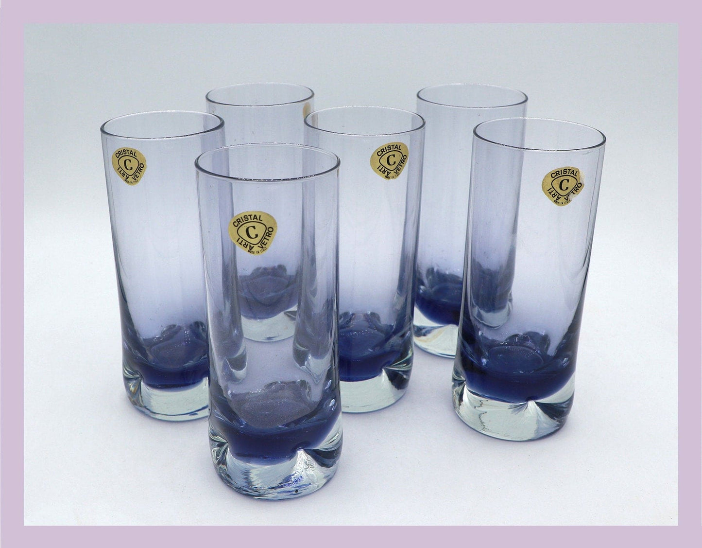 Vintage Trinkglas Murano Glas von Cristal Arti Vetro Violett 60er 70er Set von 6