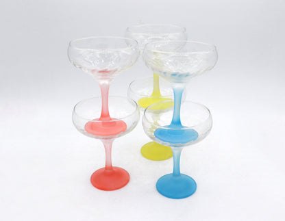 Vintage Champagne Glass Italy 50s Pastel Red Yellow Blue Mid Century Set of 6