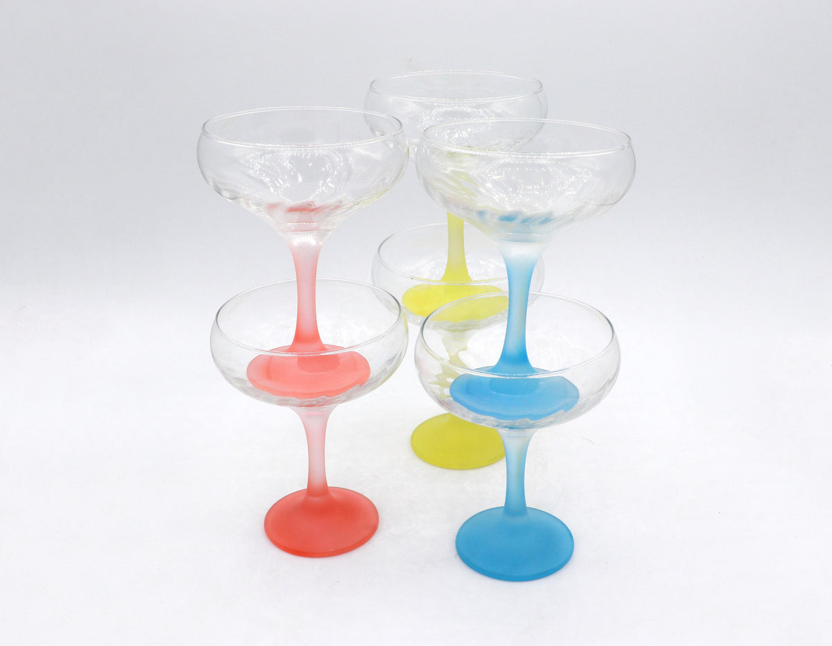 Vintage Sektglas Italien 50er Pastell Rot Gelb Blau Mid Century Set von 6