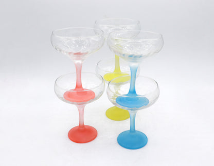Vintage Sektglas Italien 50er Pastell Rot Gelb Blau Mid Century Set von 6