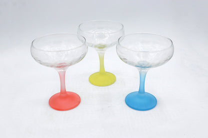 Vintage Champagne Glass Italy 50s Pastel Red Yellow Blue Mid Century Set of 6