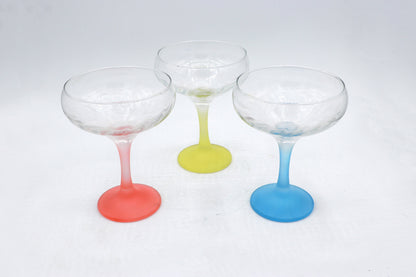 Vintage Sektglas Italien 50er Pastell Rot Gelb Blau Mid Century Set von 6