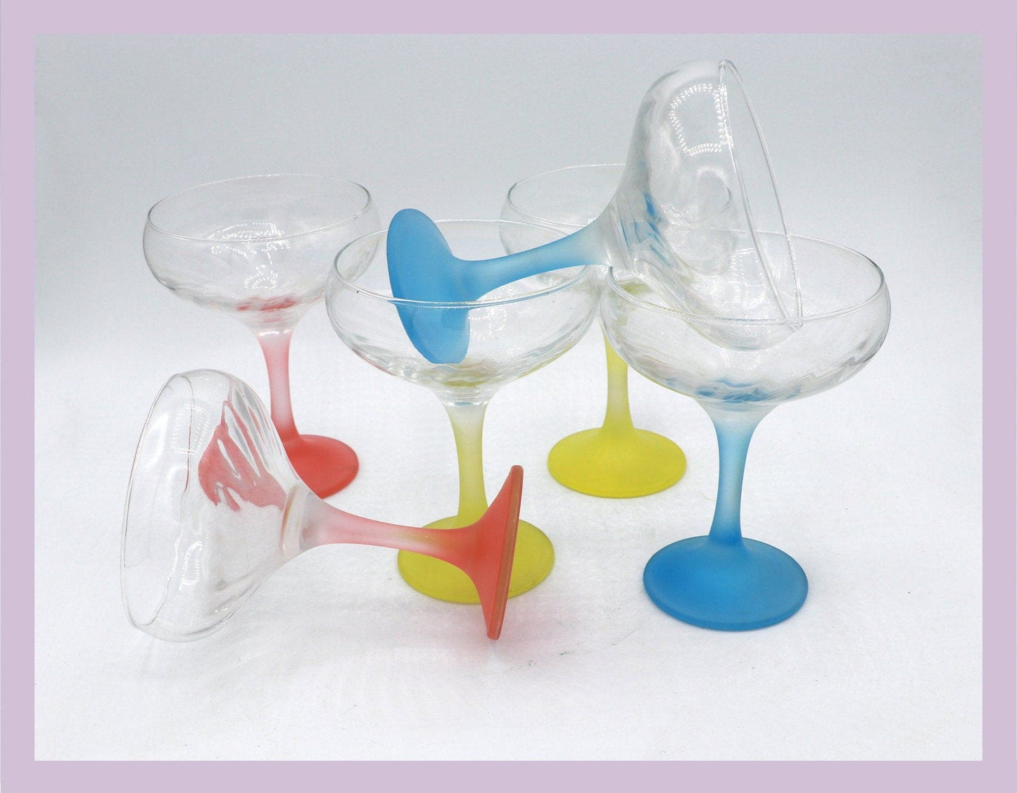 Vintage Champagne Glass Italy 50s Pastel Red Yellow Blue Mid Century Set of 6