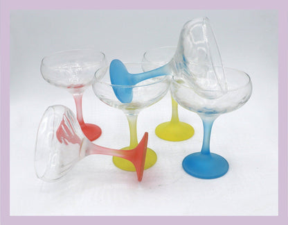 Vintage Champagne Glass Italy 50s Pastel Red Yellow Blue Mid Century Set of 6
