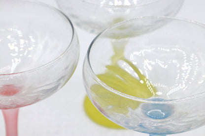 Vintage Champagne Glass Italy 50s Pastel Red Yellow Blue Mid Century Set of 6