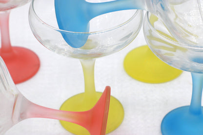 Vintage Champagne Glass Italy 50s Pastel Red Yellow Blue Mid Century Set of 6