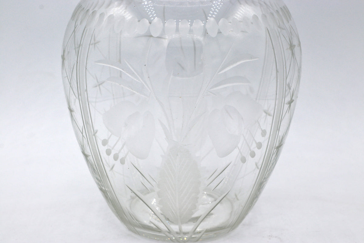 Vintage Blumenvase Kristall von Art Deco 1920 1930 Floral Punkte Linien 30er 20er