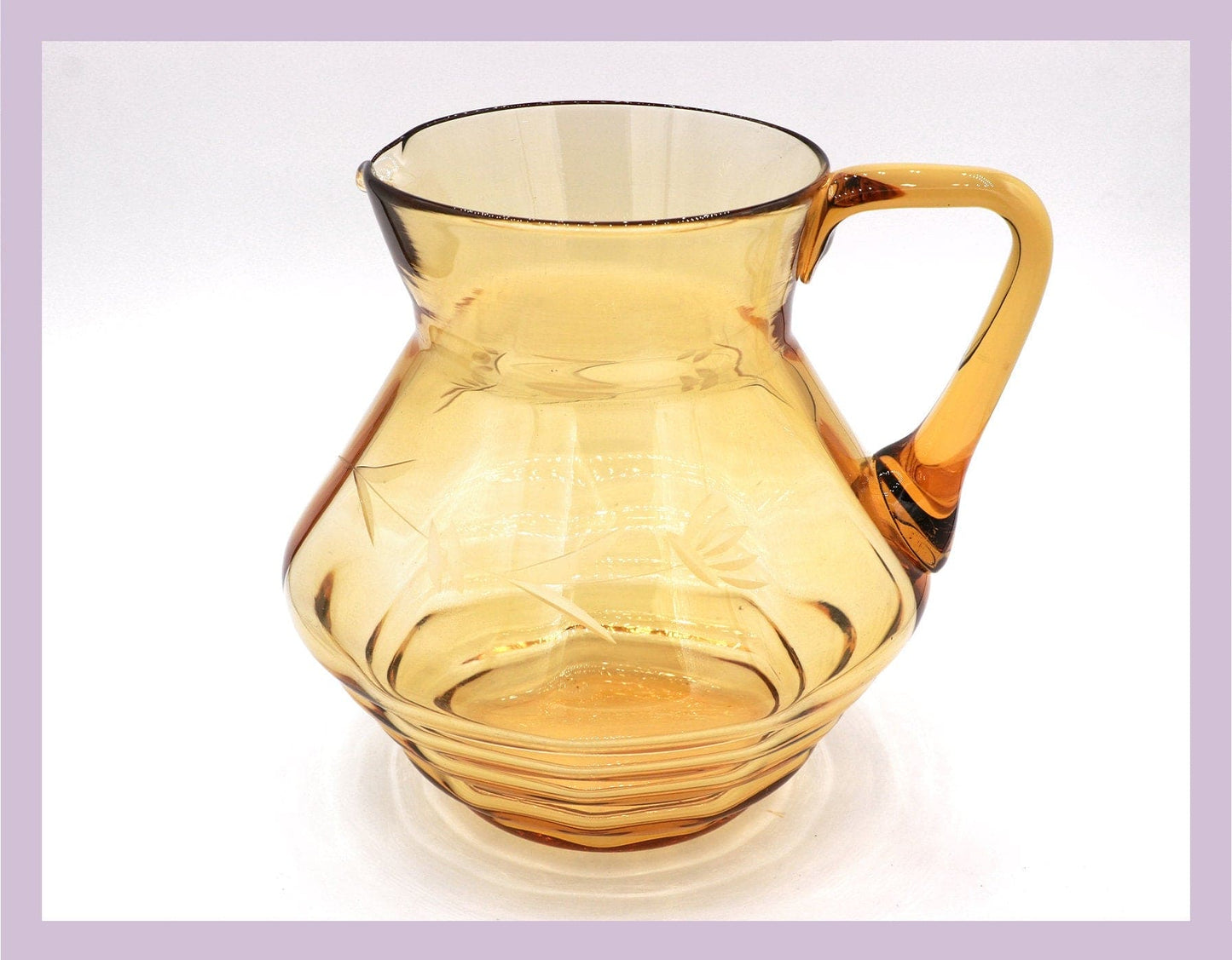 Vintage Carafe Art Deco Lead Cut Engraved Flowers Glass Amber 1930s