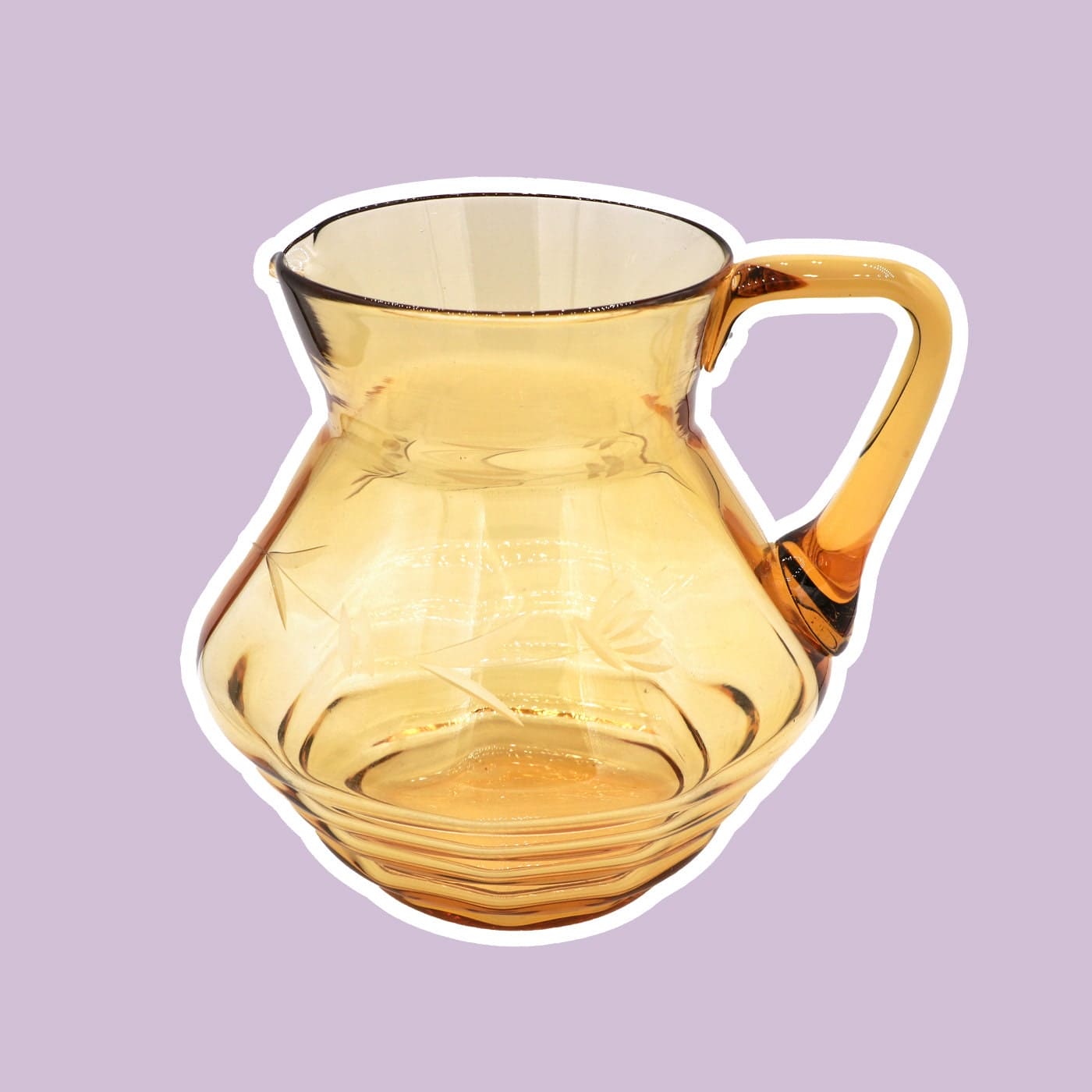 Vintage Carafe Art Deco Lead Cut Engraved Flowers Glass Amber 1930s