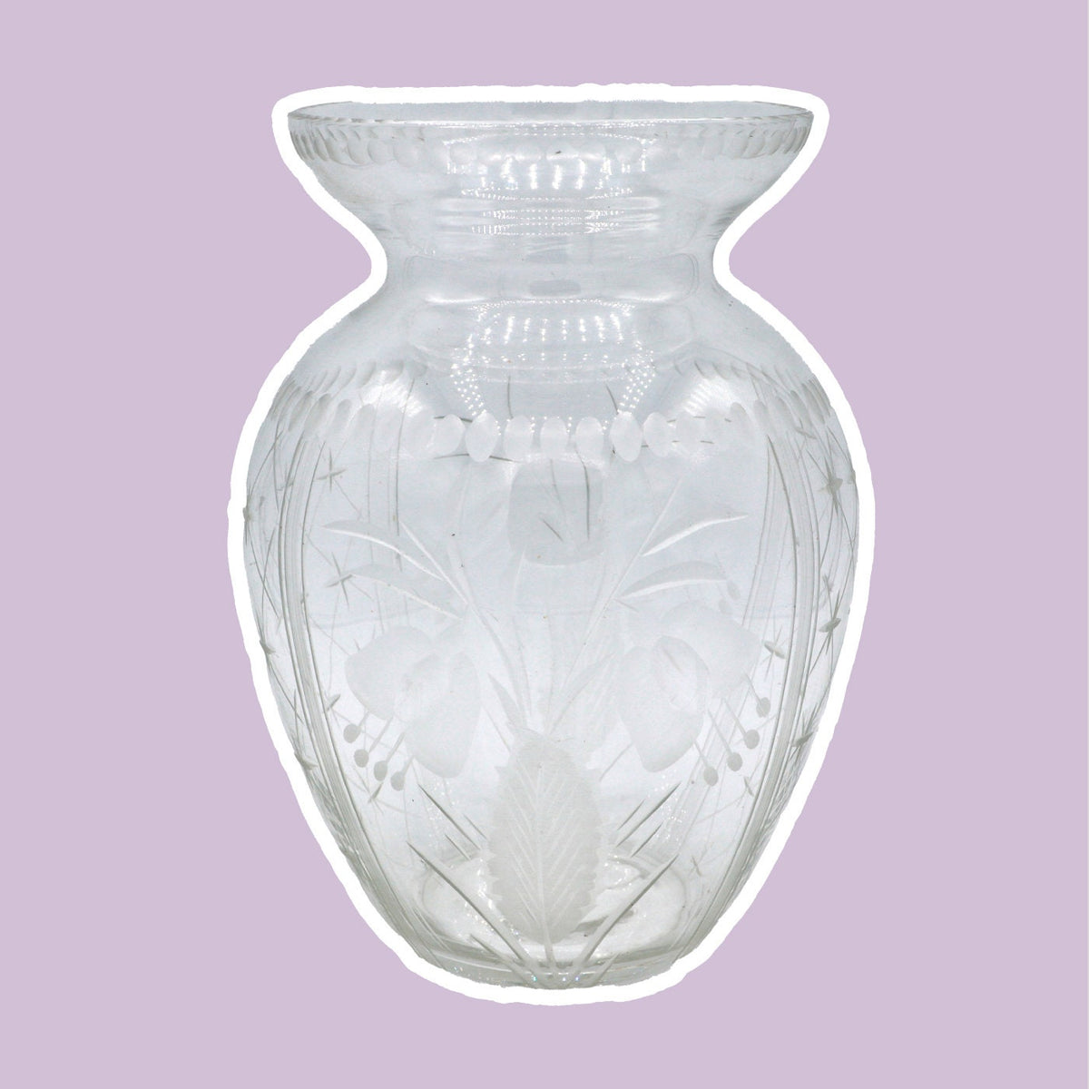 Vintage Blumenvase Kristall von Art Deco 1920 1930 Floral Punkte Linien 30er 20er