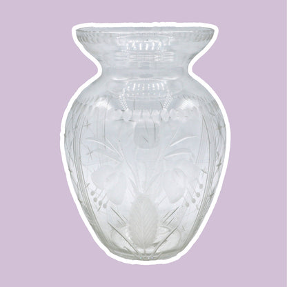 Vintage Blumenvase Kristall von Art Deco 1920 1930 Floral Punkte Linien 30er 20er