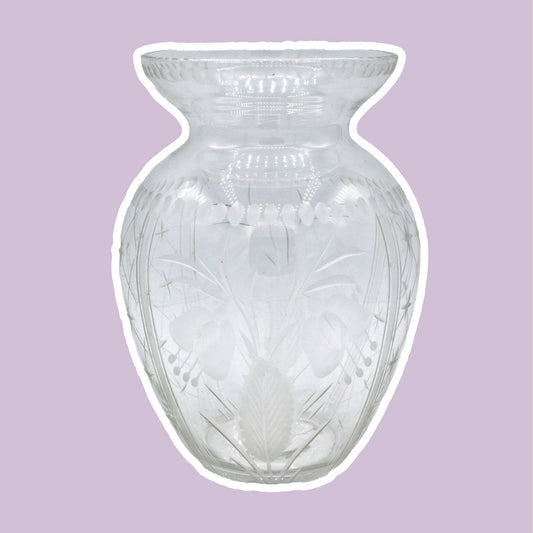 Vintage Blumenvase Kristall von Art Deco 1920 1930 Floral Punkte Linien 30er 20er