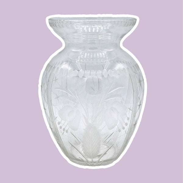 Vintage Blumenvase Kristall von Art Deco 1920 1930 Floral Punkte Linien 30er 20er