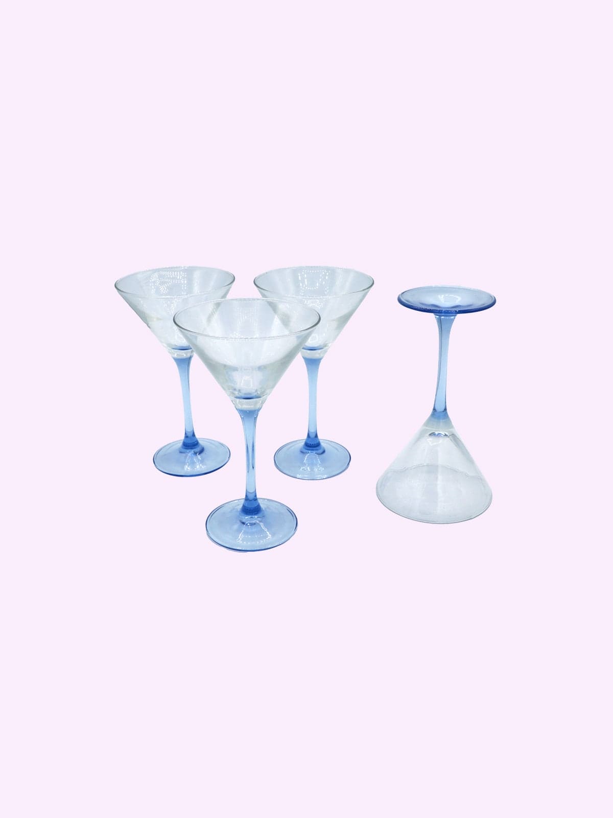 Vintage Martini Glass Blue by Luminarc 80s Art Deco Revival France Set of 4
