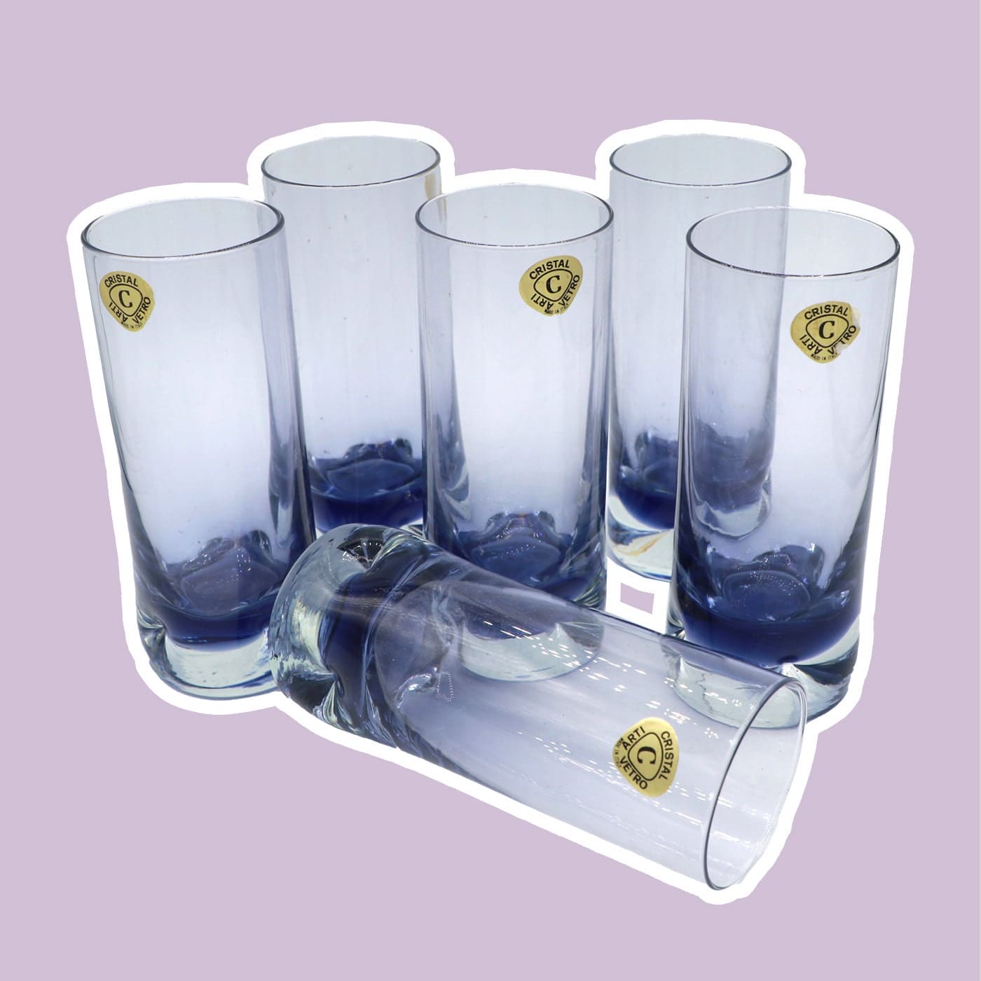 Vintage Trinkglas Murano Glas von Cristal Arti Vetro Violett 60er 70er Set von 6