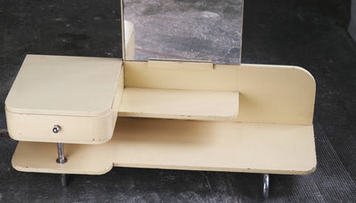 Vintage mirrored chest of drawers Bauhaus wood steel cream-colored