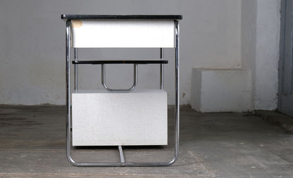 Vintage Schreibtisch Bauhaus Stahlrohr, weiß-grau, abschließbar