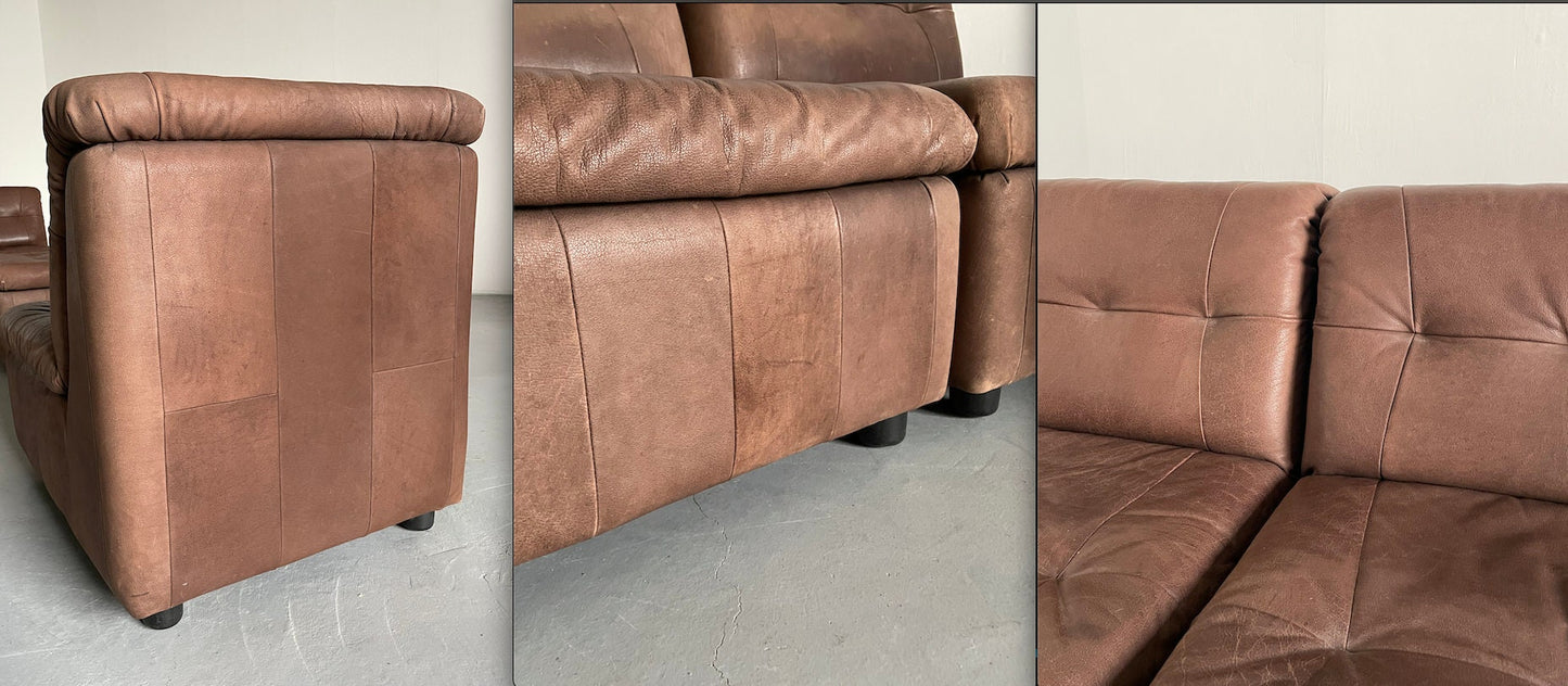 Vintage Ledersofa Patchwork im Stil von De Sede 1970er Westdeutschland