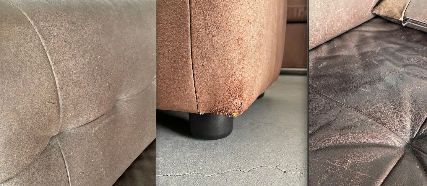 Vintage Ledersofa Patchwork im Stil von De Sede 1970er Westdeutschland